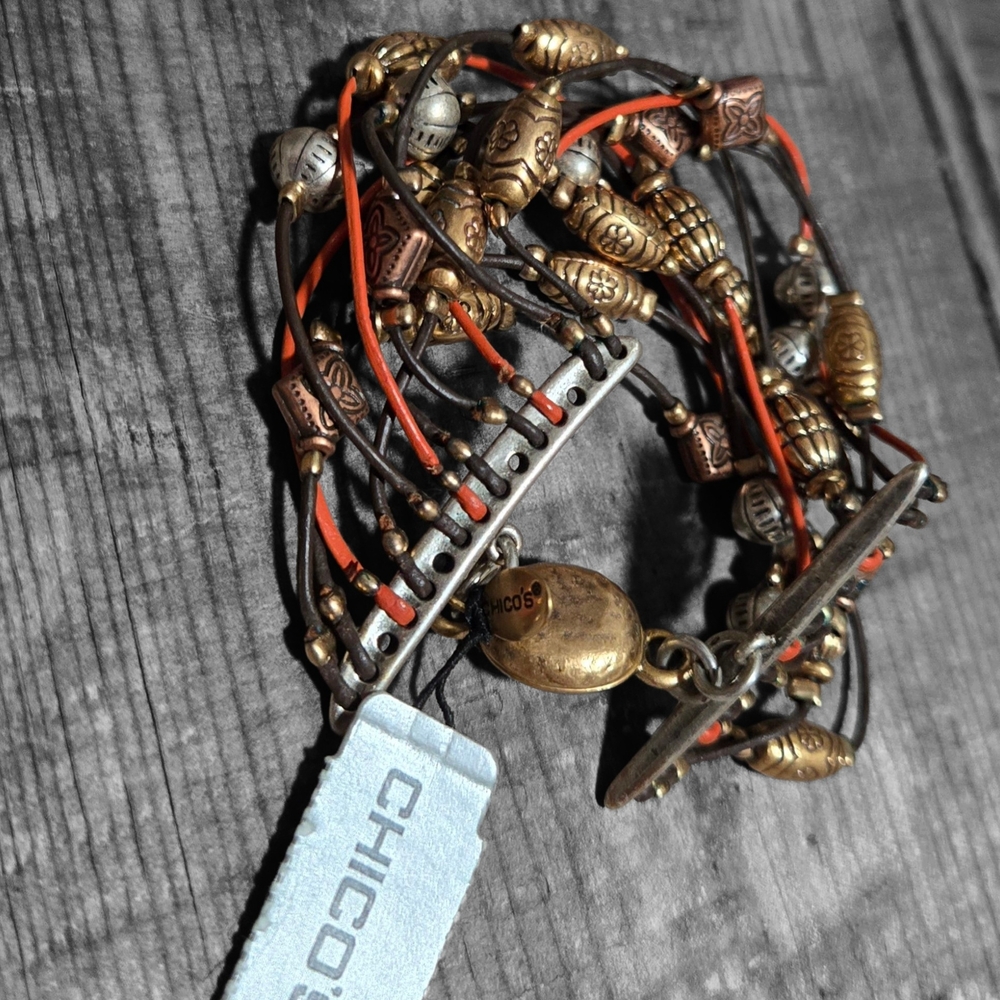 Chico's Gold and Orange Beaded Bracelet